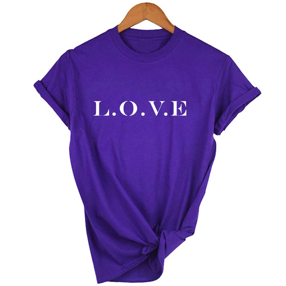 L O V E Letters Print Shirts Women O Neck Tshirt Black Tee Top Fashion Shirt