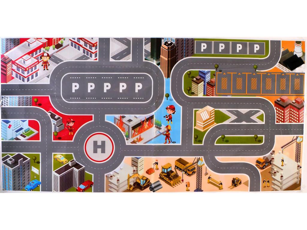 Детский игровой коврик с дорожным движением, с машинками и парковочной сценой