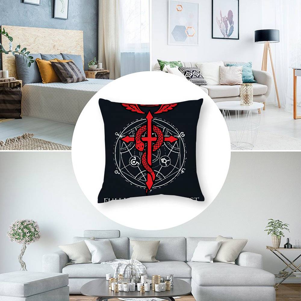 Anime F-Fullmetal Alchemist Pillow Case Short Plush Double-sided Print Square Throw Pillow Covers Sofa Home Cushion Decor