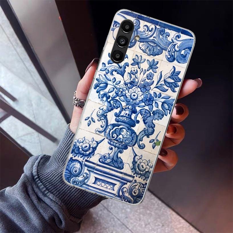 Blue And White Porcelain Phone Case For Samsung Galaxy A17 A16 A15 A14 A13 A57 A56 A55 A54 A53 A37 A36 A35 A34 A33 A26 A25 A24 A
