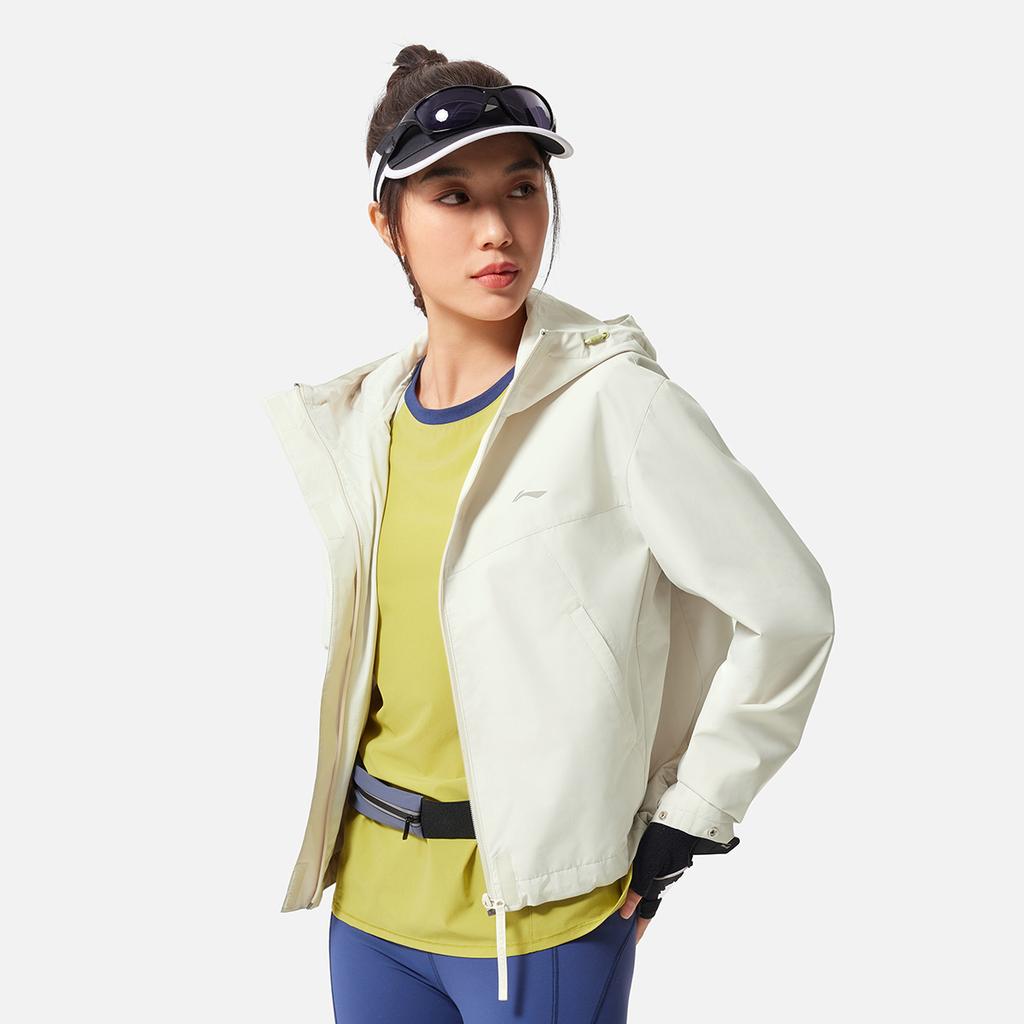 Li Ning Удобная повседневная свободная простая куртка с капюшоном в стиле цветных блоков, женские куртки серебристо-березово-серого цвета AFDV054-5