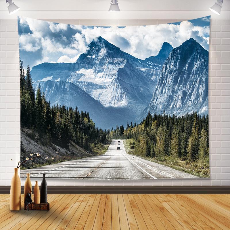 VIKAMA American Highway Snow Mountain Tapestry Outdoor Landscape Wall Hanging for Bedroom Living Room Homestay Decor