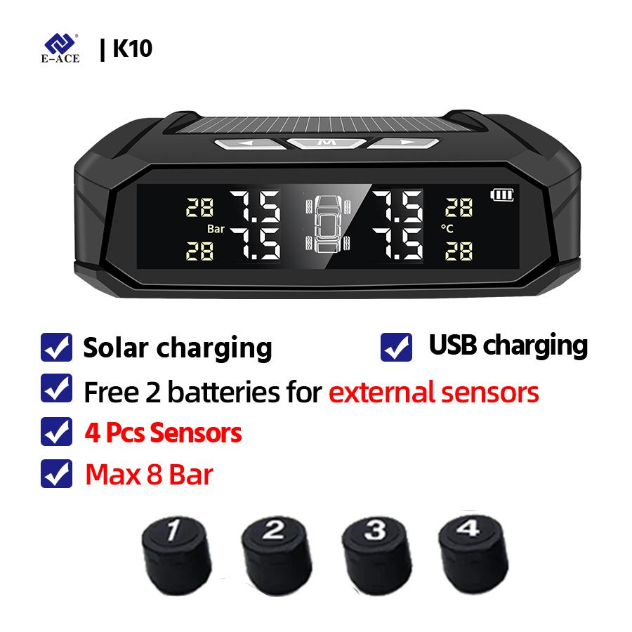 TPMS Tire Pressure 6 External Sensor LCD Display Battery Replaceable Tyre Temperature Alarm System Car Tire Pressure Monitorin