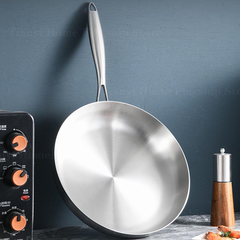 Сковорода-вок из нержавеющей стали 316 с антипригарным покрытием для приготовления пищи, без покрытия, для стейков, для газовой плиты, кастрюля, индукционная, универсальная, сотейник, кухонная посуда