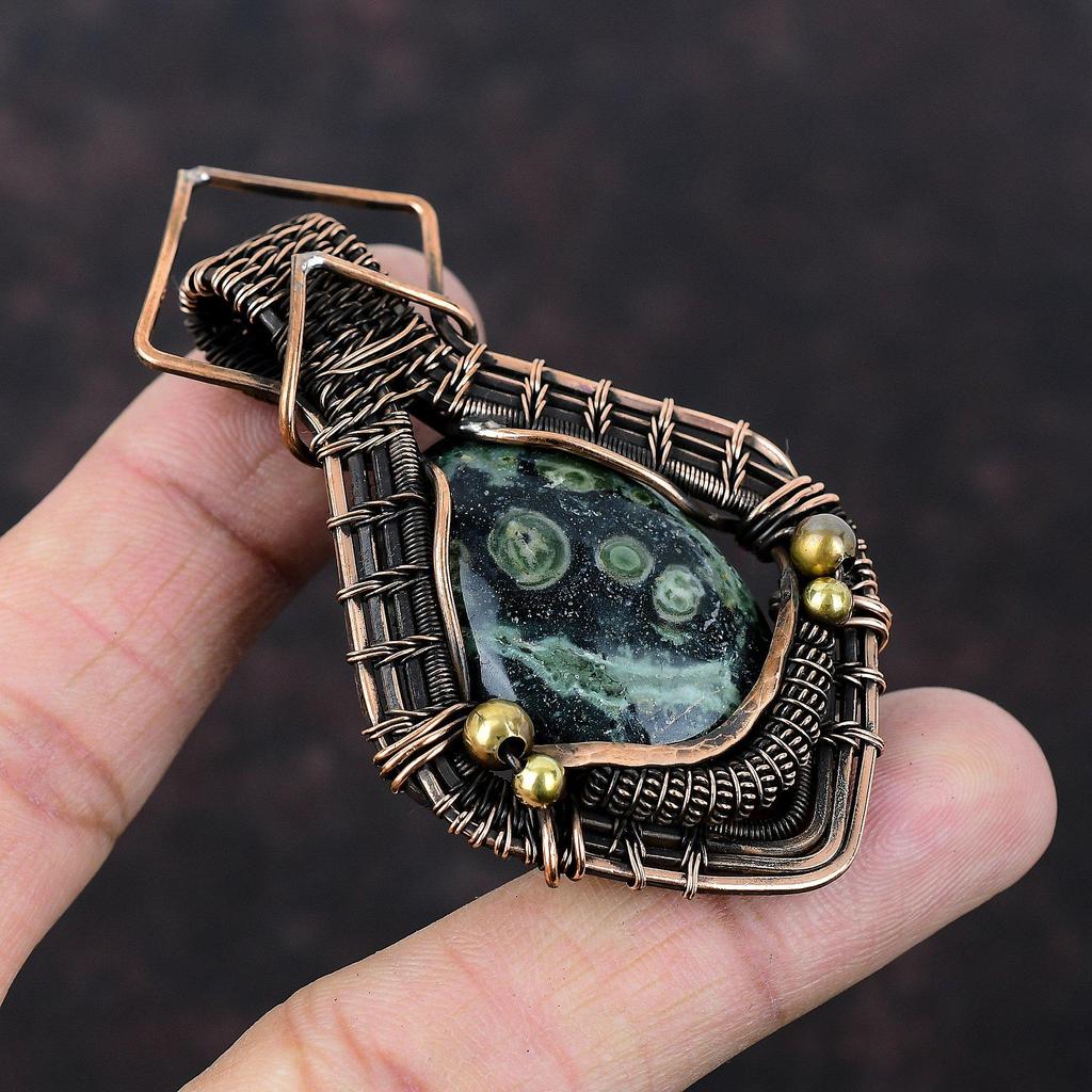 Kambaba Jasper Gemstone Pendant Copper Wire Wrapped Jewelry Elegant Pendant Handmade Wire Wrapped Pendant Dainty Copper Pendant Gift For Mom