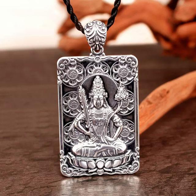 Thousand-handed Avalokitesvara Tathagata Pendant Male Blessing Amulet Trendy 925 Silver Chain Necklace For Men Guardian Buddha