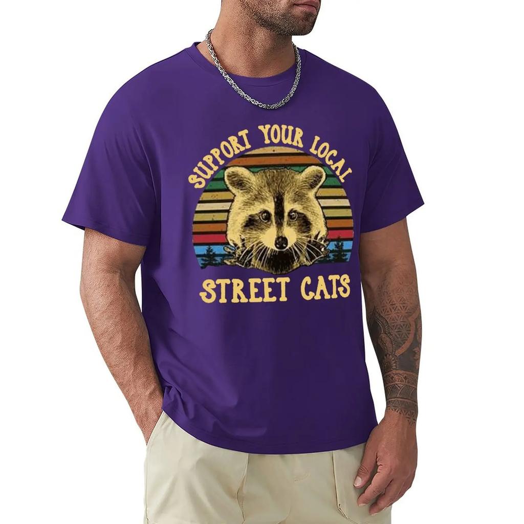 Футболка Raccoon Support Your Local Street Cats Vintage для мужчин, черная хлопковая футболка унисекс свободного кроя
