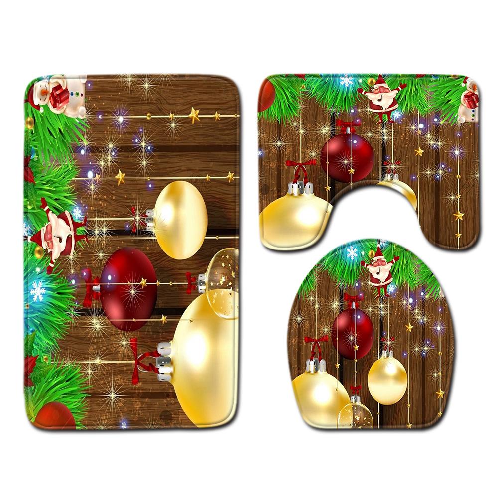 Christmas Shower Curtain Floor Mat Combination Four-Piece Set Bathroom Toilet Carpet Shower Room Mat Foot Mat