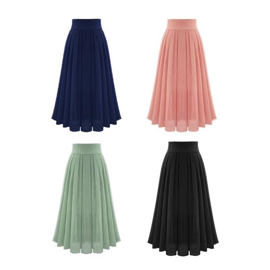 Женская юбка с высокой талией, плиссированная, свободная, однотонная, с эластичной резинкой на талии, мягкая двухслойная юбка до середины икры, женская повседневная юбка-миди для выпускного вечера