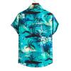 Turn-down Collar Short Sleeve Men Shirt Buttons Down Summer Coconut Tree Print Hawaiian Shirt for Travel