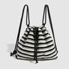 Striped Commuter Drawstring Single Shoulder All-in-one Fashion Women's Knitted Black and White Striped Backpack Women