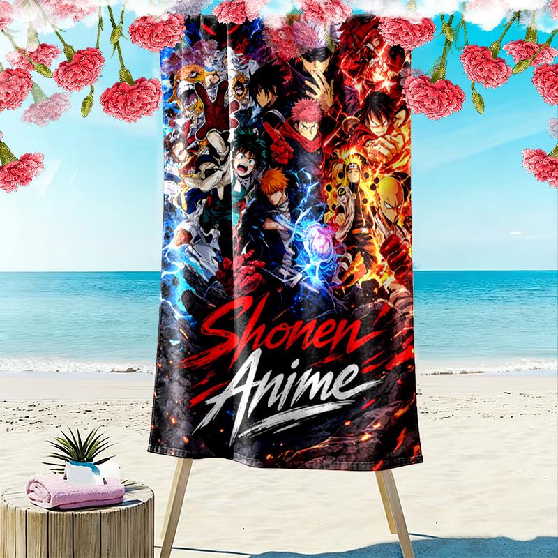 Anime Characters Print Beach Towel, Large Soft Quick Dry Towel for Beach Camping Swimming