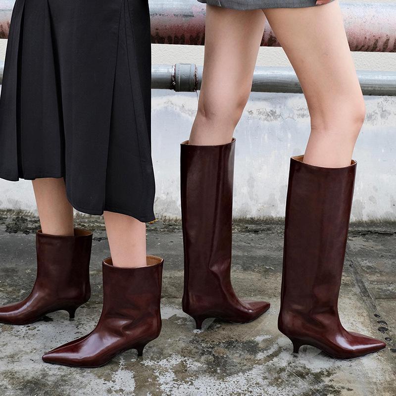 Fashion Kitten Heel Temperament Fashion Boots for Women 2025 New Red Wide Version Large Tube Circumference Mid Tube Short Boots
