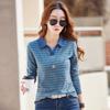 Women Striped T-Shirt Long Sleeve Tshirts V Neck Lady Tee Tops Female Clothes