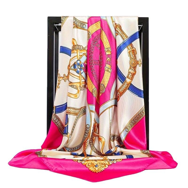 Printed Silk Scarf for Women Versatile Thin Simulation Silk Scarf 90*90cm Large Square Scarf