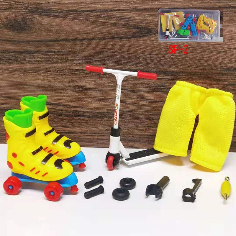 Mini Alloy Finger Scooter + Skate Shoes + Pants + Tools Toy Finger Scooter