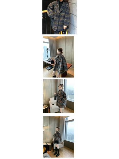 Женское ретро шерстяное пальто в клетку - Корейский стиль, Коллекция Весна 2025, Модный дизайн, визуально омолаживающий, Подходит для весны и осени