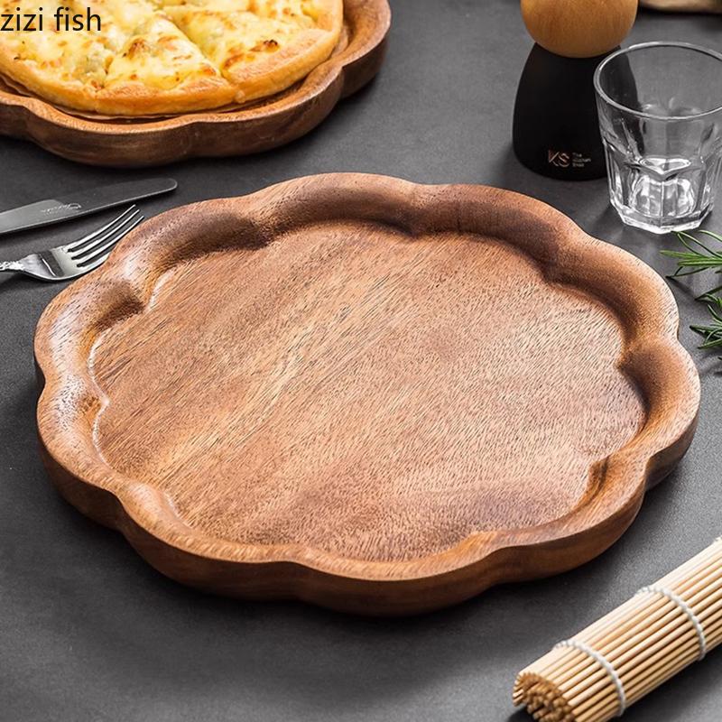 Тарелка в форме цветка из орехового дерева Ресторанная тарелка для пиццы Тарелка для стейка Десертное блюдо Фруктовые тарелки Молекулярная пищевая специальная посуда