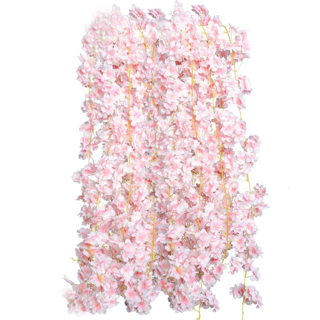 4 Pieces 23.6 ft Artificial Cherry Blossom Garlands Fake Pink Vines Hanging Sakura Vine Silk Cherry Blossoms for Wedding Party Home Decor