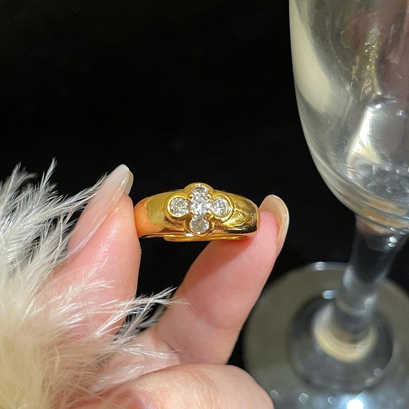 ANENJERY Серебристо-золотой Четырехлистный цветок циркон Открытое кольцо для женщин Роскошные вечерние винтажные ювелирные изделия оптом