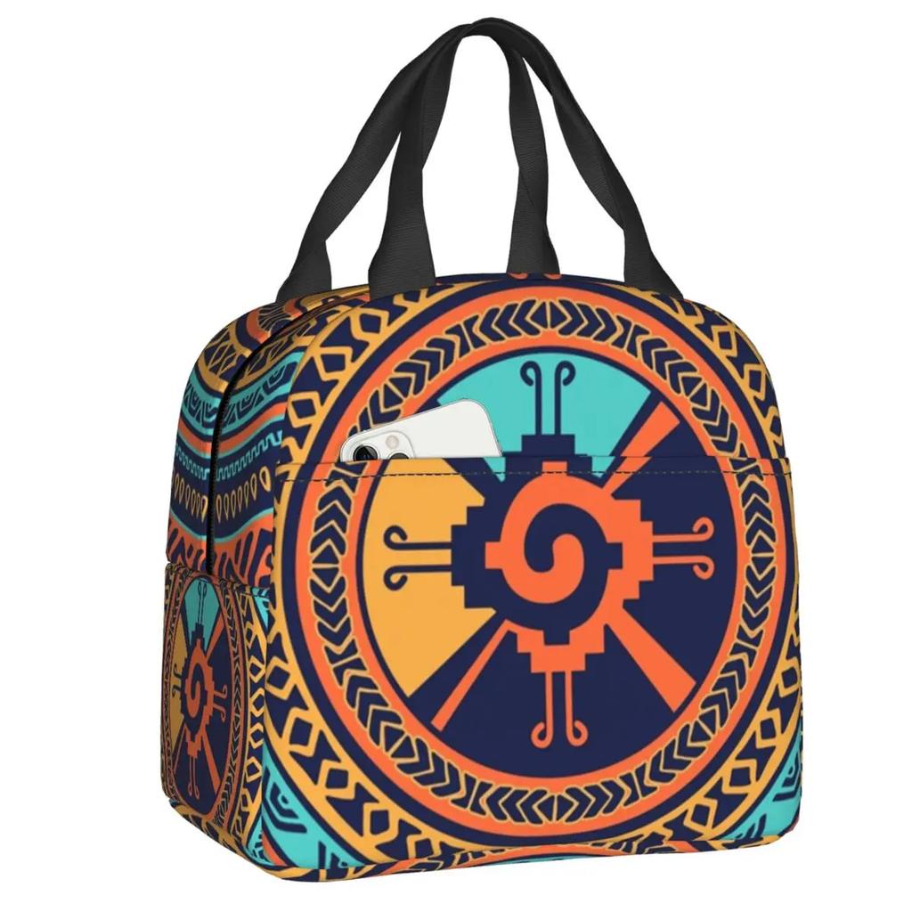 Mayan Aztec Hunab Ku Gold On Black Insulated Lunch Bag for Women Portable Cooler Thermal Lunch Box Beach Camping Travel