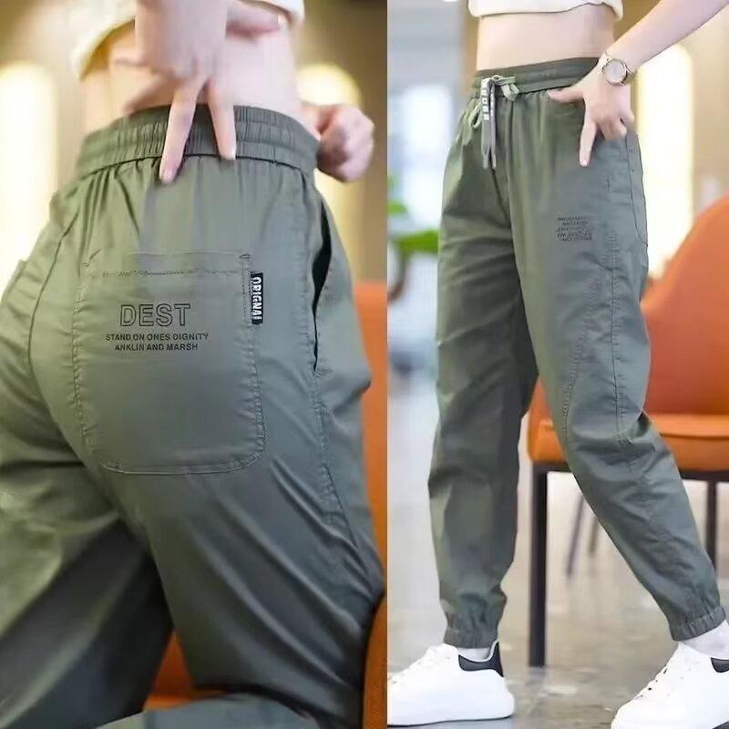 Спортивные повседневные брюки Ice Silk, женские свободные летние тонкие быстросохнущие брюки, новые спортивные брюки длиной девять четвертей