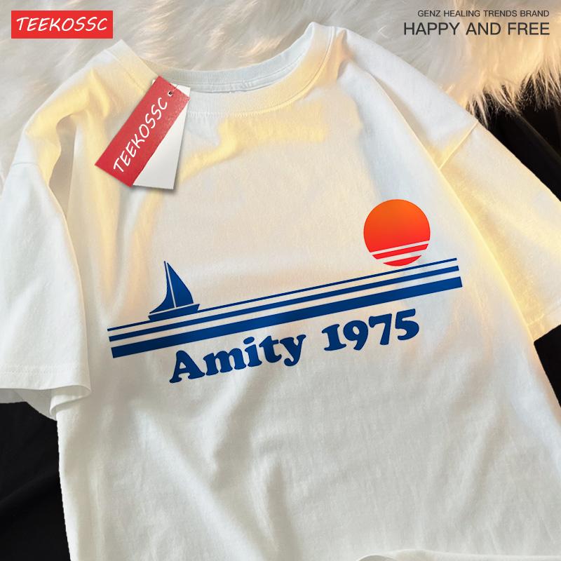 Amity 1975 The Sailboat Of Hope Mens Street Clothing Breathable Oversized T-Shirts Brand Tops Cotton Casual T Shirt Couple