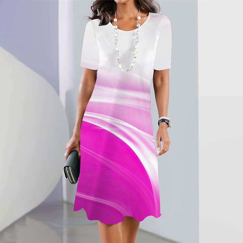 2024 Новые женские платья в полоску с принтом Летнее элегантное платье Женские платья с коротким рукавом Модная одежда больших размеров