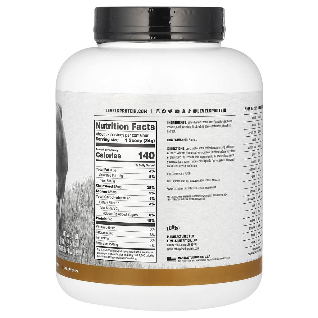 Levels, Grass-Fed Whey Protein Powder, Chocolate Peanut Butter, 5 lb (2.27 kg)