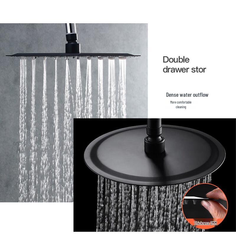 MDNG 8-inch Square Black 304 SS Rain Shower Head