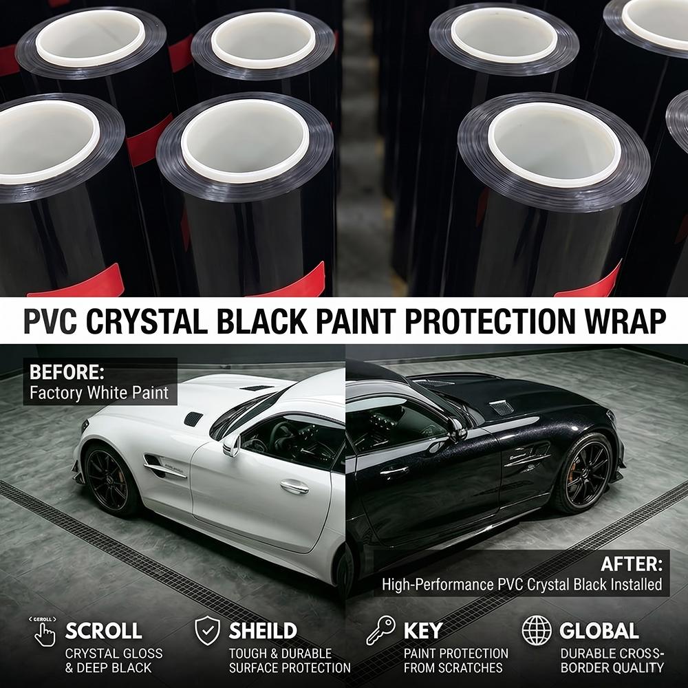 Glossy Black Self-adhesive Vinyl Sticker PET Circular Film Auto Decal Air Bubble Free Car Body Styling Decoration Accessories