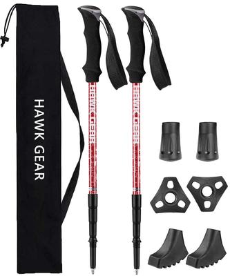 HAWK GEAR Легкие треккинговые палки, Комплект из 2 шт., с защитой от ударов (Новый Металлический Красный)