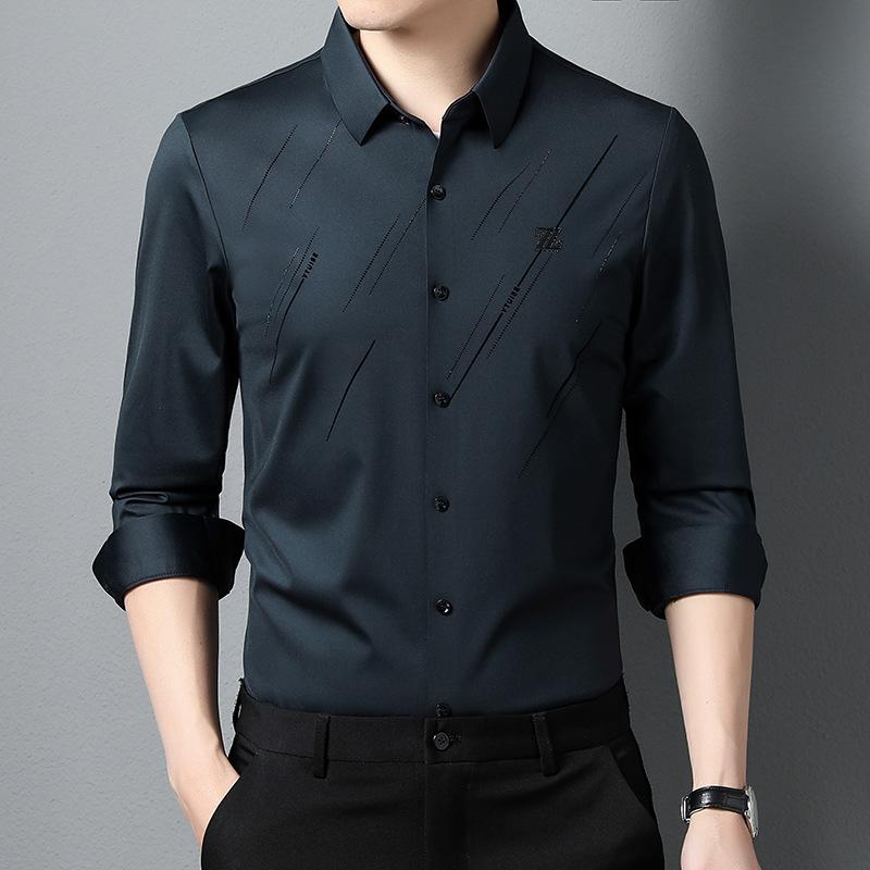 Рубашка мужская деловая на весну и осень, модная, удобная и повседневная, средне-зеленая, тонкая рубашка