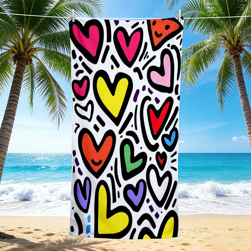 1Pc Colorful Heart Beach Towel Quick Dry Multiuse For Beach Pool Gym Yoga Home Travel Christmas Halloween Xmas Gift G1115