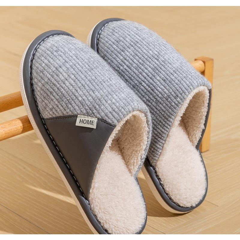 Хлопковые тапочки зимние женские для мытья полов кожаные сращивание поверхности простые домашние утолщенные нескользящие теплые хлопковые тапочки мужские
