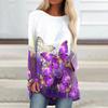 Plus Size Women Spring Butterfly Printed Comfy Long Sleeve Round Collar T-shirt Casual Baggy Mid Length Tee Tops
