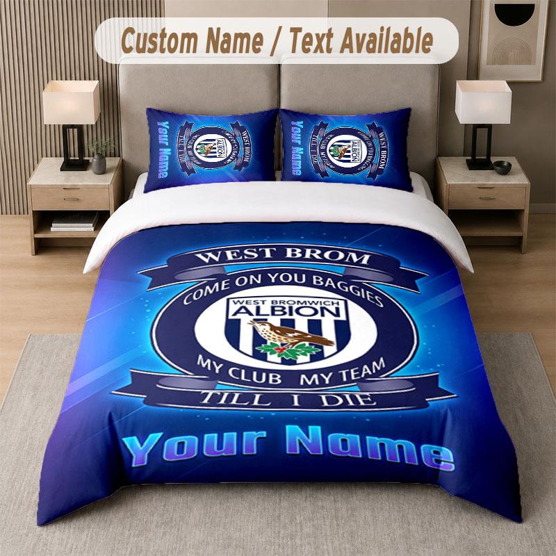 Custom Bedding Set West Bromwich Albion FC Pattern, Print Name Text 1 Duvet Cover plus 2 Pillowcases Home Textile