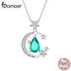 BAMOER, стерлинговое серебро 925 пробы, подвеска в виде полумесяца и звезды, ожерелье, светло-зеленая цепочка на шею в виде капли воды для женщин, ювелирные изделия