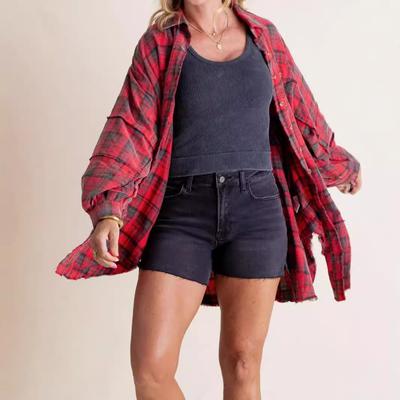 Женская осенне-зимняя рубашка нового стиля с рукавами-фонариками и свободным клетчатым кроем