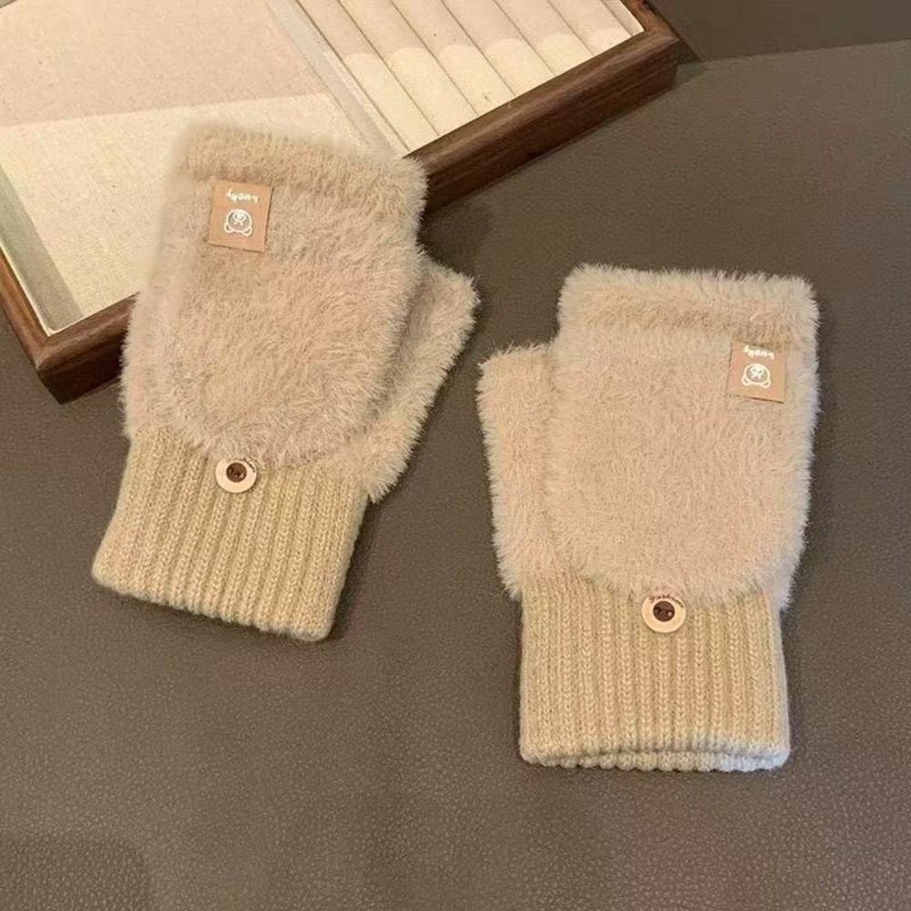 Flip Cover Gloves Fuzzy Convertible Mittens Thermal Half Finger Gloves Daily