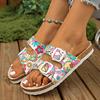 Leisure Print Buckle Decor Flat Slippers Women 2025 Summer Thick Sole Platform Sandals Plus Size Comfort Light Non Slip Flats
