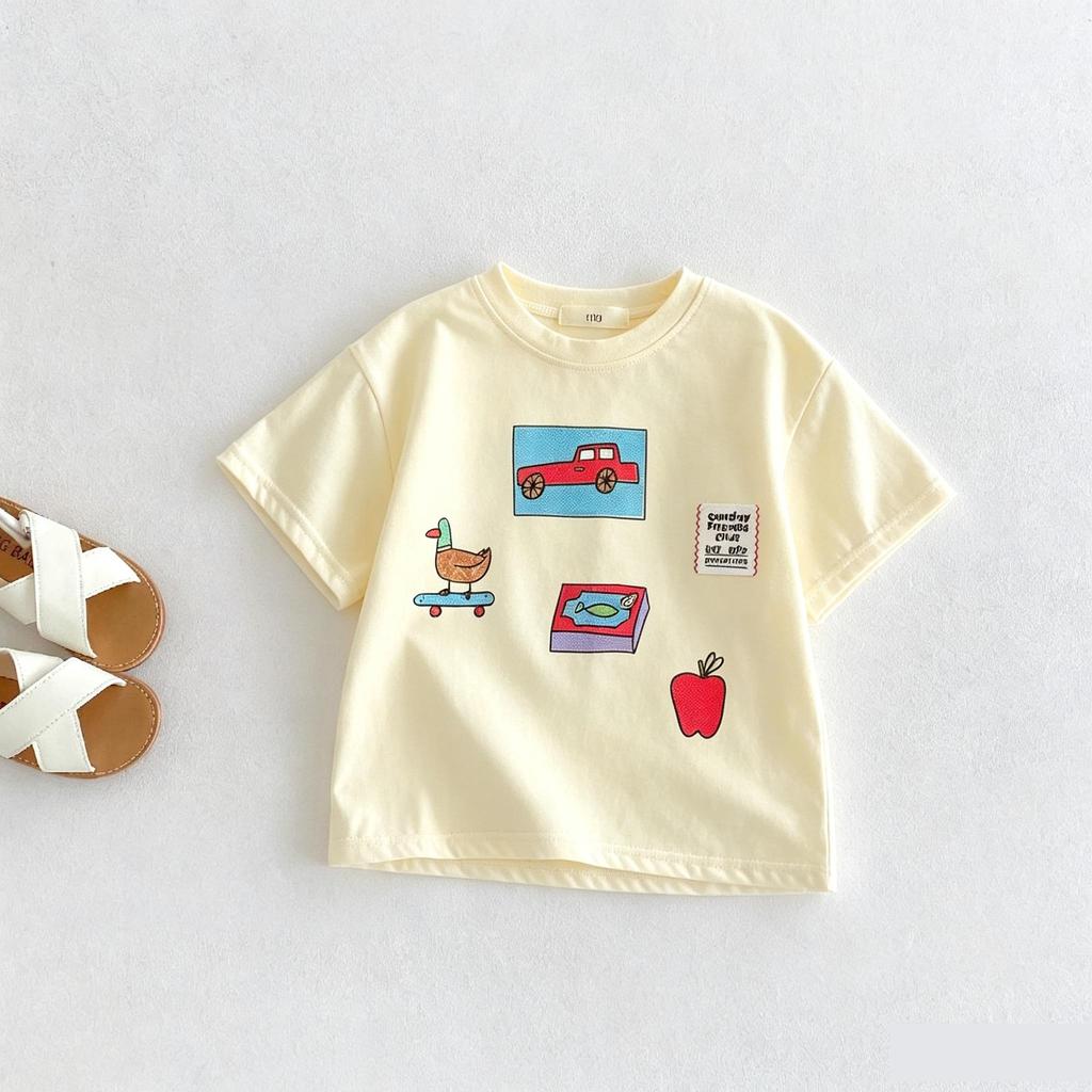 1-7 Year Old Kids Clothing T-shirt Printed Cartoon Fashion Simple Girl And Boy Crewneck Tees Short Sleeved Tops Summer Clothes