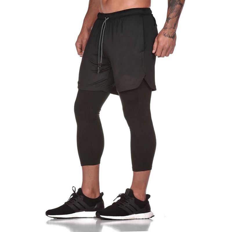 Sporting Pants Men Elastic Breathable Two Piece Running Training Pants Gyms Ankle-Length Pants Quick-drying Men Pants