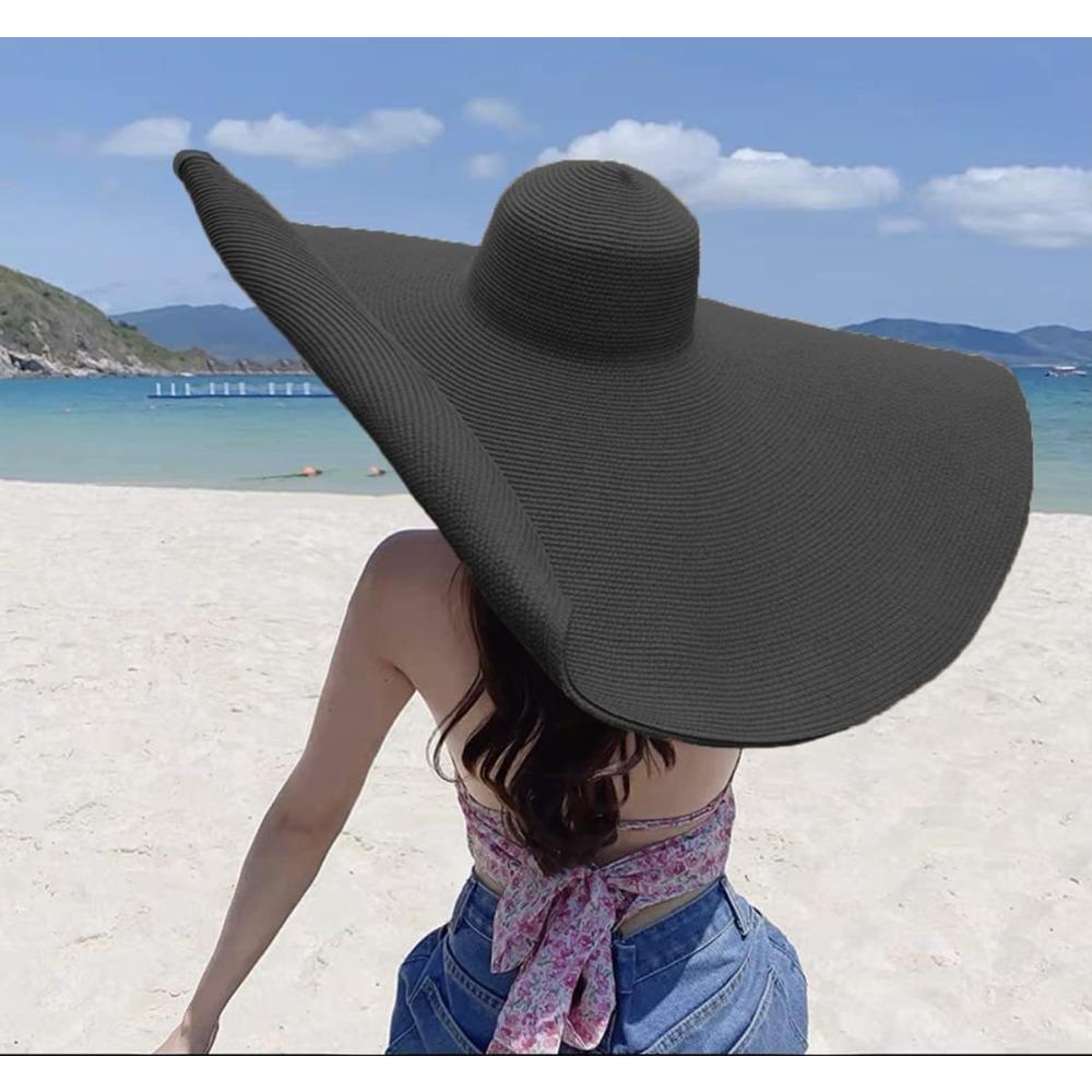 Большие пляжные соломенные шляпы для женщин, с широкими полями, дополнительный большой козырек, летняя, складывающаяся, большая пляжная шляпа, женская, складная