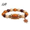 Retro Bead Stretch Bracelet Thanksgiving for Women Holiday Beaded with Elastic Fit Jewelry Maple Leaf Charm Fall Harvest Warm Color Autumn Accessory