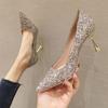 716 wedding shoes banquet 2026 new high heels crystal sequins medium low heel stiletto strap diamond 3cm5cm7cm
