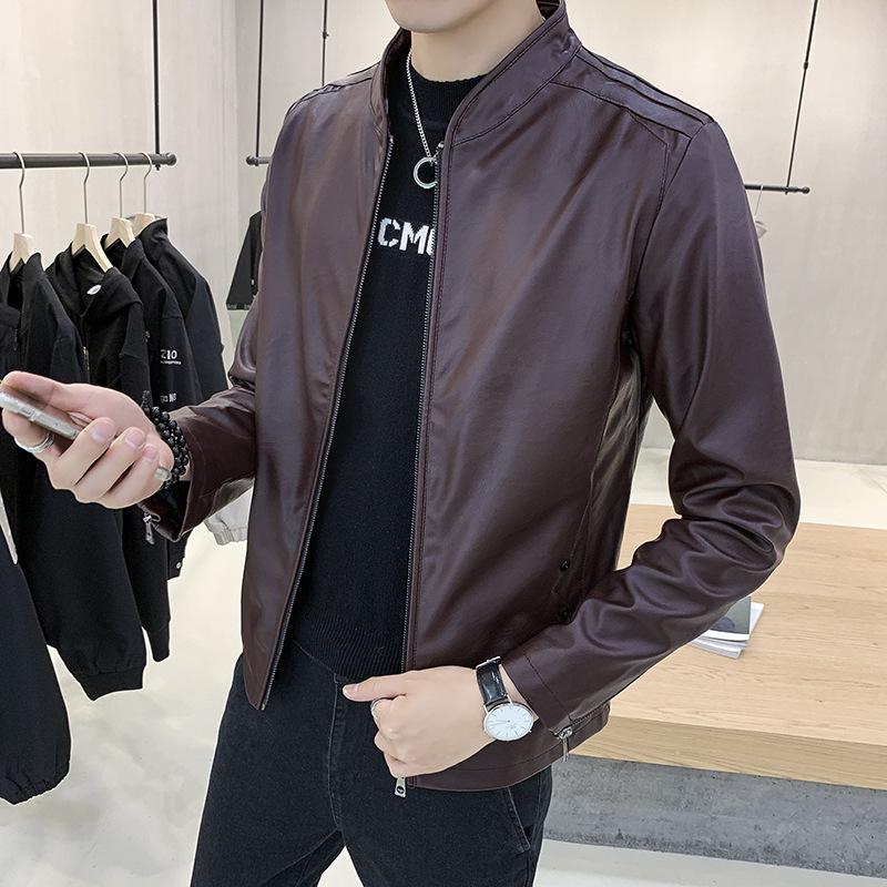 Весна и осень Новая мужская кожаная куртка Корейская версия Тонкая повседневная модная трендовая куртка из искусственной кожи