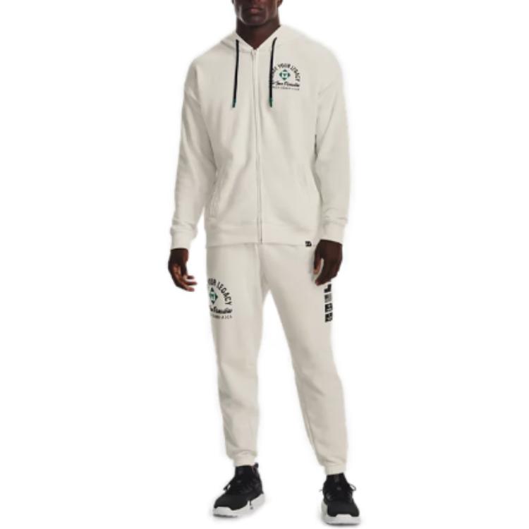 Under Armour Толстовка с капюшоном на молнии с буквенным принтом, мужская толстовка цвета слоновой кости 1377436-130