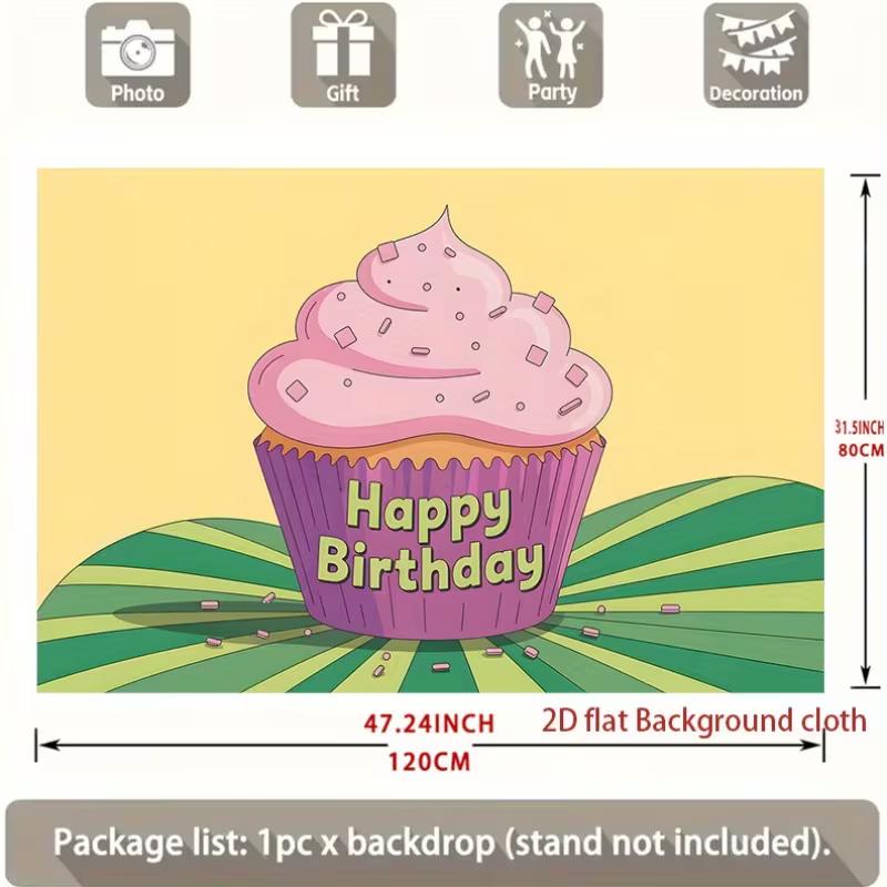 2D Colorful Cupcake Birthday Background Cloth Cartoon Theme