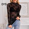 Женские прозрачные сетчатые кружевные топы, сексуальные цветочные вышитые рубашки с длинными рукавами, нижние топы, универсальные прозрачные топы
